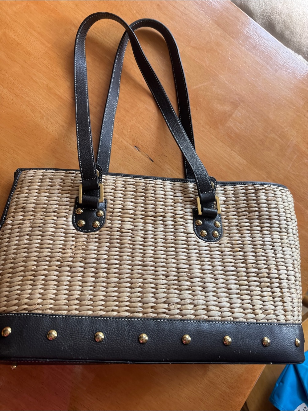Woven Straw Pet CarryTote with Black Trim and Gold Accents - Picture 9 of 12